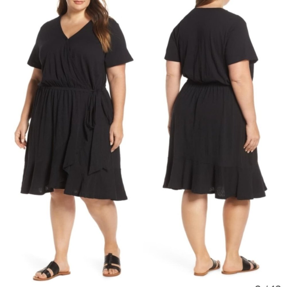 Faux wrap dress with ruffle hem